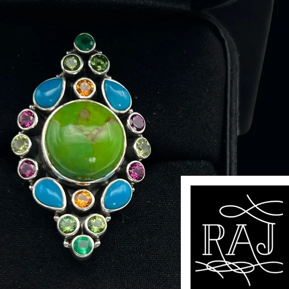 🦋NICKY BUTLER RAJ LIMITED EDITION Sterling Silver Turquoise Multi Gem Ring SZ 9 - Picture 2 of 13